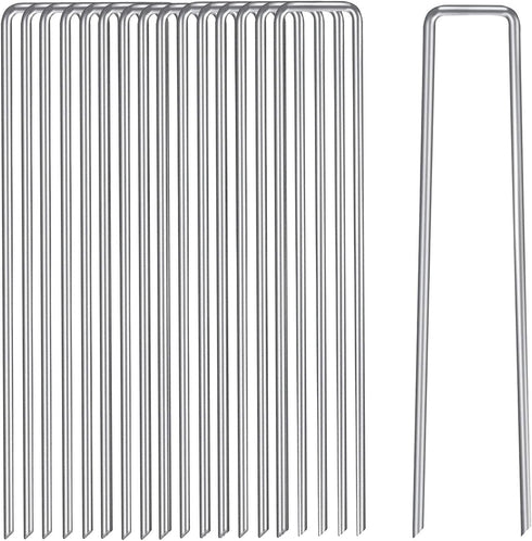 6 Inches Garden Stakes Metal Landscape Staples 16 Packs 11 Gauge Stakes Galvanized Steel Lawn Stakes Yard Staples Securing Pegs for Weed Barrier F...
