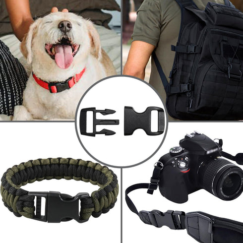 32 Pack Contoured Paracord Buckles, 3/8 Inch, 5/8 Inch, 3/4 Inch, and 1 Inch Side Release Plastic Buckle for Paracord Bracelet Clip, Parachute 550...
