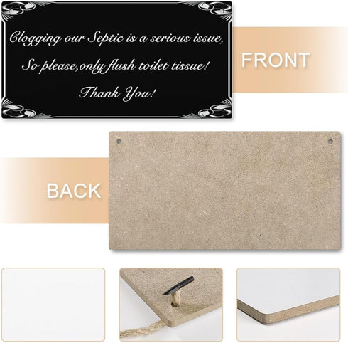 Only Flush Tissue Hanging Bathroom Plaque Septic Tank Toilet Wall Door Decor Thank You Sign 12" x 6"...