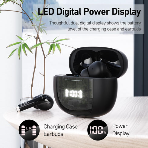 CALCINI Wireless Earbuds, Bluetooth Earbuds 5.3 with LED Power Display Charging Case (Black)...