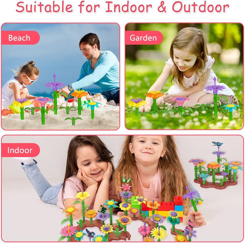 Flower Garden Building Toys, Girl Toys Build a Garden, 144 PCS Flower Pretend Gardening Gift for Kids, Floral Arrangement Playset for Age 3 4 5 6 ...