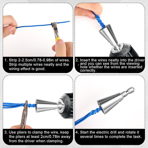 2pcs Wire Twisting Tool, Wire Stripping Tool 6mm Hex Shank Cable Wire Stripper and Twister Wire Connector Socket for Power Drill Cable Quick Strip...