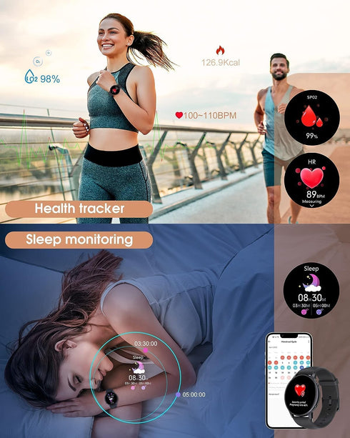 Holiday Smart Watches for Women Men, 1.32” Full Touch Screen Heart Rate/Sleep Monitor/Pedometer, IP68 Waterproof Fitness Watch for Android iOS Pho...