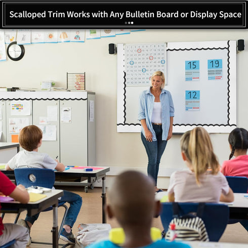 72 Feet Classroom Bulletin Board Borders Black and White Wavy Line Scalloped Border Trims Black and White Bulletin Board Stripes for Classroom Bul...