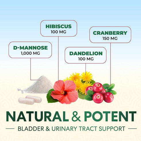 D-Mannose Supplement 1,350 mg with Cranberry & Hibiscus - Effective Fast-Acting, Flush the Impurities for Natural Bladder, Urinary Tract Health Su...