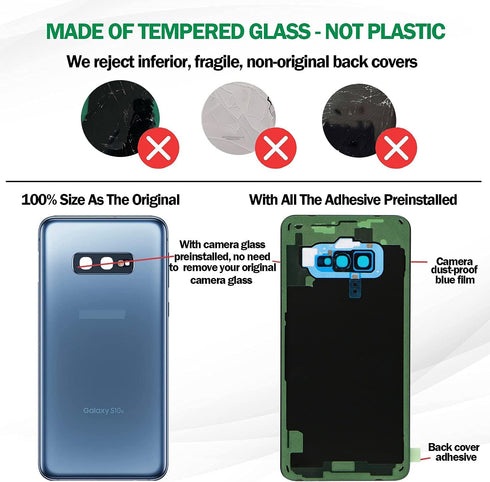 Galaxy S10e Replacement Back Glass Panel Case with Installation Manual + Pre-Installed Camera Lens + All The Adhesive + Repair Tool Kit for Samsun...