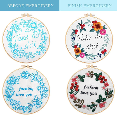Nuberlic 2 Pack Embroidery Kits for Beginners, Cross Stitch Starter Kit Adults Include 2 Cloth with Pattern, 2 Hoops, Color Thread and Needles...
