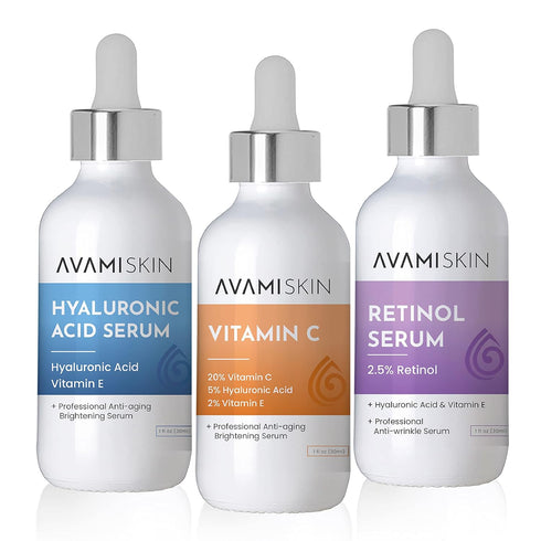 3-Piece Skin Serum Set - Vitamin C, Hyaluronic Acid, Retinol - Unisex - 1 fl. Oz...
