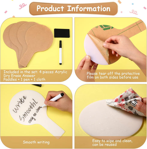 4 Pieces Mini Dry Erase Answer Paddles Acrylic Answer Board Double-Sided Answer Paddles Quick Response Board with Handle for Teaching Games Home O...