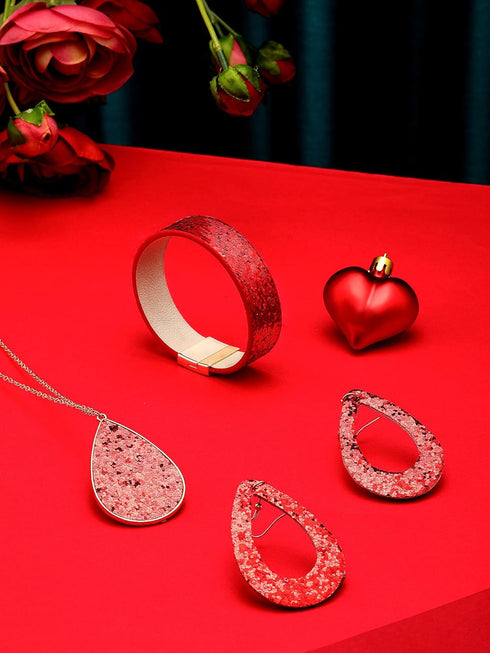 Hicarer Women's Glitter Jewelry Set, Include 2 Pieces Bridal Wedding Multi-Layer Bracelet 3 Pair Faux Leather Dangle Earrings 1 Piece Necklace for...