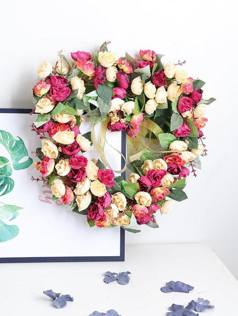 Florist Flower Wreath Rose Garland for Home Wall Wedding Decoration (Champagne-Heart-Shaped)...