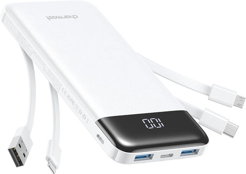 Portable Charger with Built in Cables, Portable Charger with Cords Wires Slim 10000mAh Travel Battery Pack 6 Outputs 3 Inputs 3A Fast Charging Pow...