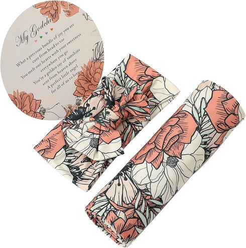 Galabloomer Newborn Receiving Blanket Headband Set Baby Flower Swaddle (cocal almond)...