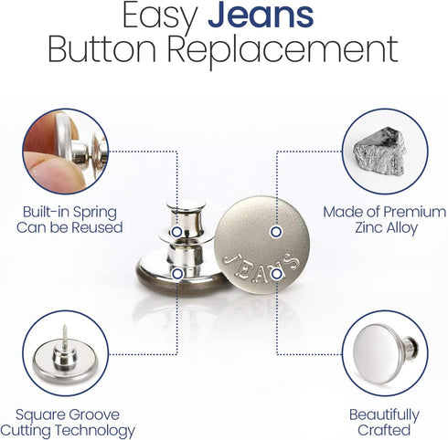 Feedee 8 Sets Jean Buttons Pins - 4 Style Button Pins for Jeans, No Sew Jean Buttons for Loose Jeans Pants Button Tightener, Adjustable Buttons fo...