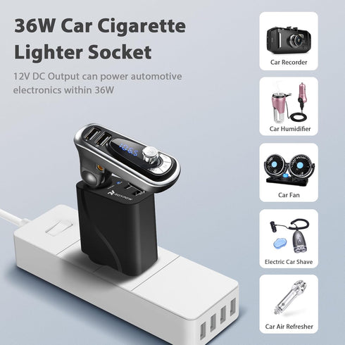 RoyPow AC to DC Converter, 110V/120V to12V Converter, 36W USB C Charger with Car Cigarette Lighter Socket, 3-Ports Wall Charger 18W PD3.0 Travel P...