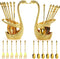 14 Pack Swan Base Holder with Coffee Spoon Forks, Gold Creative Dessert Flatware Set, Decorative Party Golden Serving Teaspoons for Stirring, Mixi...