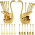 14 Pack Swan Base Holder with Coffee Spoon Forks, Gold Creative Dessert Flatware Set, Decorative Party Golden Serving Teaspoons for Stirring, Mixi...