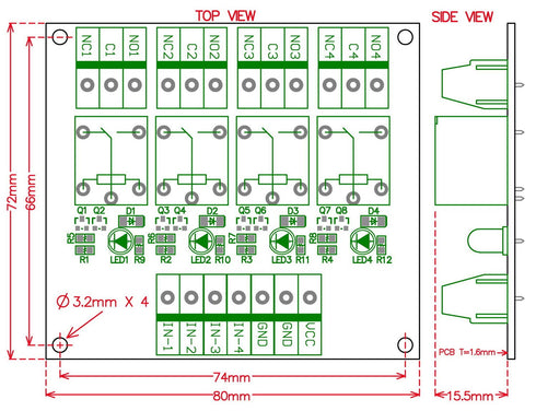 Electronics-Salon 4 SPDT 10Amp Power Relay Module, DC 12V Version....