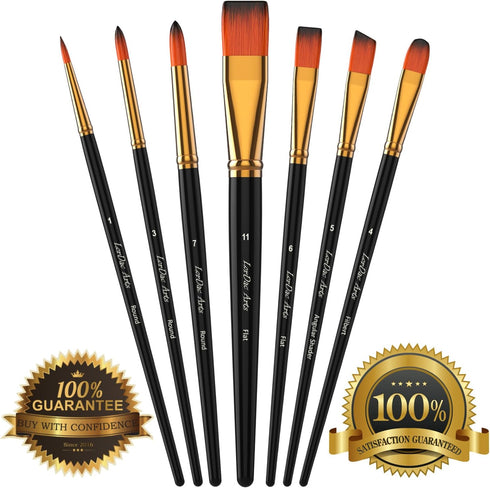 Paint Brush Set, 7 Artist Brushes for Painting with Acrylic, Gouache, Oil and Watercolor. Professional Art Quality on Canvas, Wood, Face and Model...