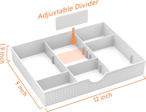 CAXXA 3 Slot Drawer Organizer with 4 Adjustable Dividers - Drawer Storage 7 Compartments Junk Drawer Organizer for Office Desk Supplies and Access...