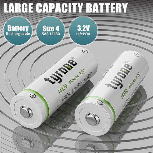 tyrone 14430 3.2 Volt Rechargeable Solar Light Battery,3.2V 450mAh 14430 Rechargeable Battery for Outdoor Garden Light, Solar Panel Light, Tooth B...