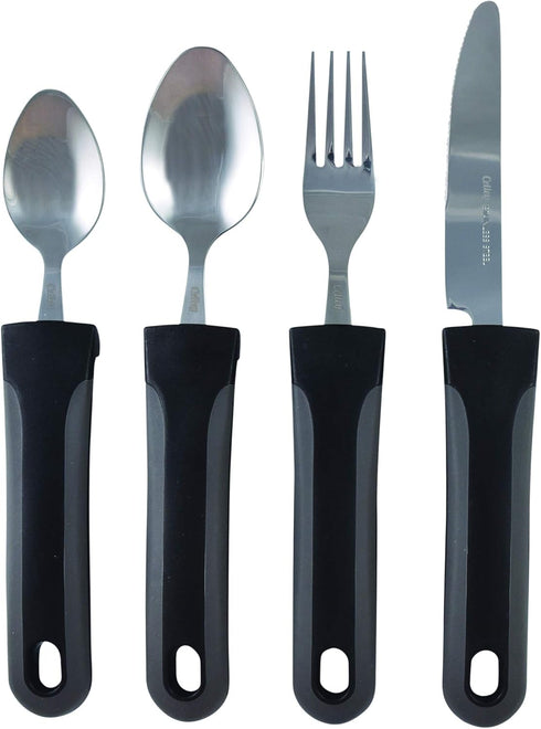 Adaptive Eating Utensils by Celley for Parkinson's, Arthritis, MS, Elderly, Hand Tremors, Handicapped | 4pc Easy Grip Silverware Stainless Steel K...