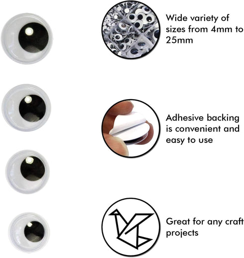 1221 Pieces Wiggle Googly Eyes Self Adhesive Wiggle Eyes (Assorted Sizes) for DIY Crafts Scrapbooking (Classic)...