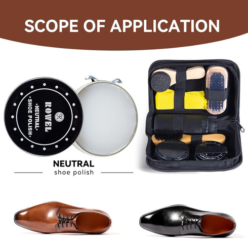 YUET Shoe Shine Cleaning Care Barrel Kit Set For Brown Black Leather With Polish Brush Travel Case Luxury Premium Soft Horsehair Bristle Dauber, W...