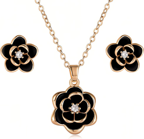 EVEVIC Dainty Flower Pendant Necklace Earrings for Women 14K Gold Plated Hypoallergenic Jewelry Sets...