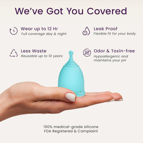 EcoBlossom Reusable Menstrual Cup Set - The Most Reliable Medical Grade Silicone Period Cups - Comfortably use for 12 Hours (Small & Large)...