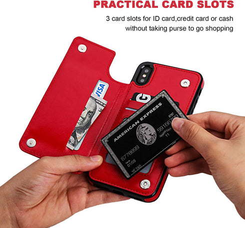 iPhone Xs Max Wallet Case with Card Holder,OT ONETOP Premium PU Leather Kickstand Card Slots Case,Double Magnetic Clasp and Durable Shockproof Cov...