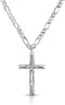Verona Jewelers Men and Women 24" Stainless Steel 3.8MM Figaro Chain Necklace Crucifix Cross Pendant (Silver Color)...