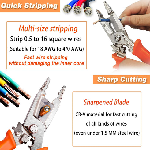 9 in 1 Wire Stripper Tool,Wire strippers,Wire Stripper Pliers Tool with Tail Cutter,Cable Cutters,CR-V Multifunctional Wire Stripping Crimping Too...
