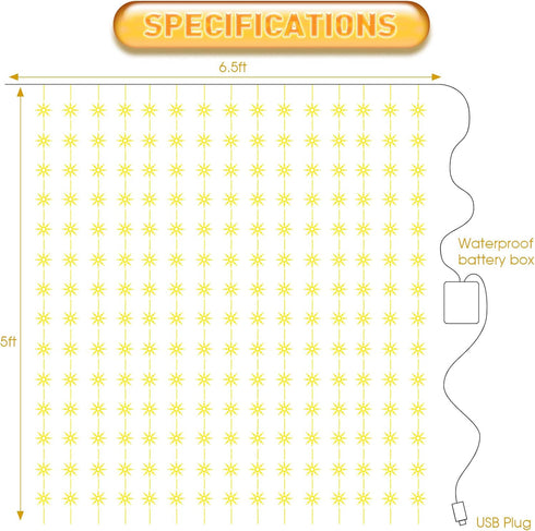 Curtain Window String Lights 6.5 x 5 Feet LED Copper Tapestry Backdrop Twinkle Fairy Lights Battery Operated 8 Modes Lights Remote Control USB Pow...