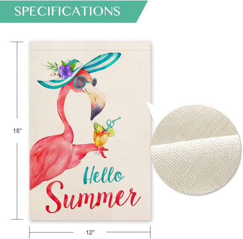 2 Pack Summer Garden Flags 12x18 Double Sided, Vertical Burlap Hello Summer Flamingo Garden Flag, Gnome Yard Flag for Home Outdoor Seasonal Decor...
