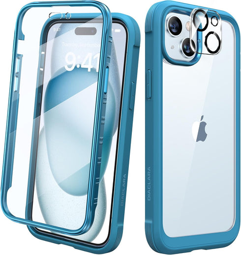 Diaclara Designed for iPhone 15 Case, Full Body Rugged Case with Built-in Touch Sensitive Anti-Scratch Screen Protector, with Camera Lens Protecto...
