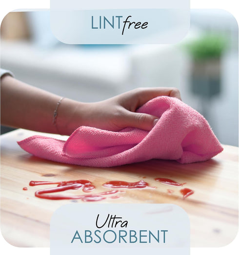 Hearth & Harbor Microfiber Cleaning Cloth, Microfiber Towels for Cars 12 Pack Washcloths, Pink Cleaning Rags, Reusable Microfiber Towel, Microfibe...