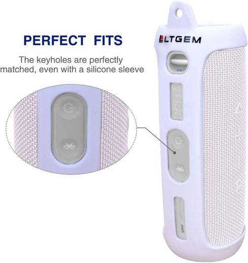 LTGEM Silicone Carrying Travel Case for JBL FLIP 5 Waterproof Portable Speaker with Extra Carabiner - White...