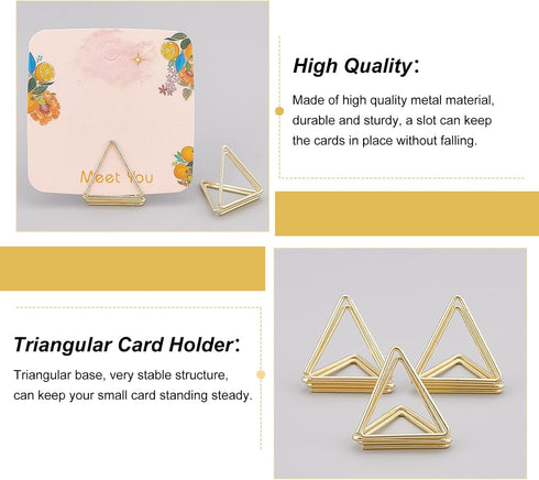 OLYCRAFT 36pcs Mini Place Card Holders Cute Table Card Holders Triangle Shape Wedding Table Number Holders Golden Photo Holder Pictures Stand Clip...