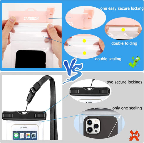 IPX8 Waterproof Phone Pouch/Case, 2 Pack Universal TPU Cell Phone Dry Bag Underwater Protector with Detachable Lanyard for iPhone 14 13 12 Pro Max...