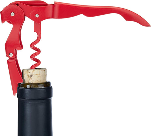 True Brands TrueTap Double Hinged Waiters Corkscrew, Top-notch Stainless Steel Opener with Foil Cutter Built to Last Wine Key Solid Red, Set of 1...