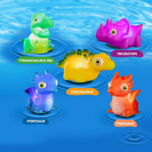 Dinosaur Toy Auto Flashing Dinosaur Model Glowing Figures Bath Toy Playset 5 pcs...