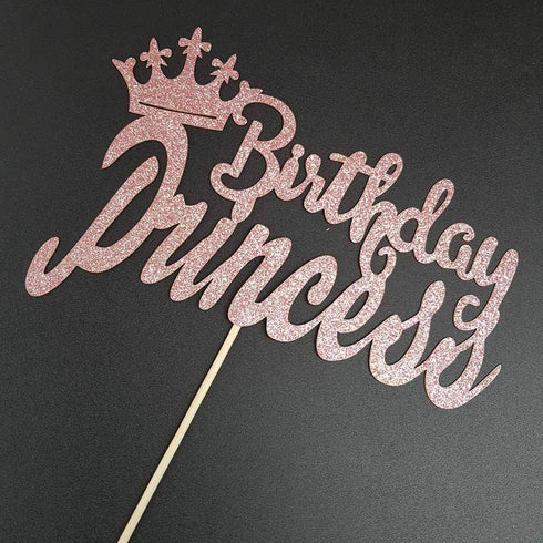 Rose Gold Glittery Cake Topper for Princess Birthday Party Decorations...
