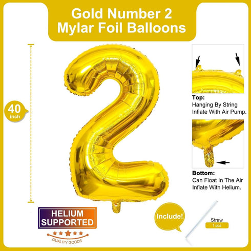 Lovoir 40 Inch Large Gold Number 2 Balloon Extra Big Size Jumbo Digit Mylar Foil Helium Balloons for Birthday Party Celebration Decorations Gradua...