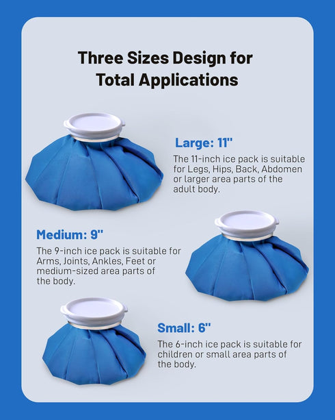 Ice Pack Bags for Injuries Reusable, Ice Bag Reusable 3 Packs Hot Water Bag for Pain Relief, Hot & Cold Therapy Cold Pack, Leak-Proof Elastic Ice ...