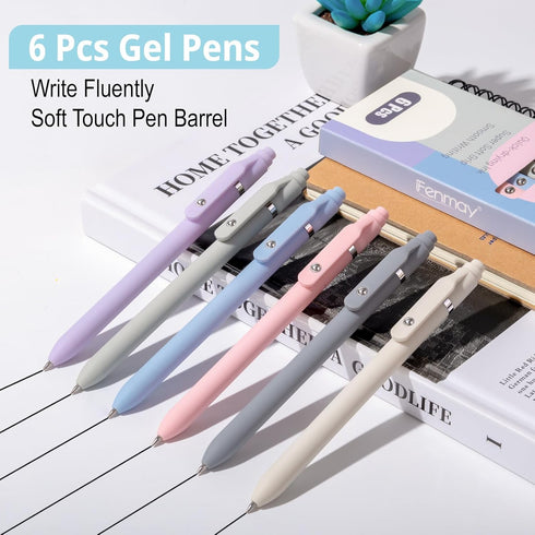 Gel Pens, 6 Pcs Smooth Writing Pens No Bleed & Smear, Black Ink Cute Pens Fine Point (0.5mm), Retractable Aesthetic Pens School Office Supplies fo...
