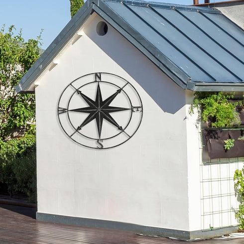 aboxoo Round Metal Compass Decorative Compass Metal Wall Art Hanging Wall Sculpture 11 Inch Black Diameter Farmhouse Decor Indoor or Outdoor Sign...