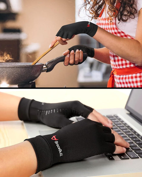 BraceBull Arthritis Gloves (1 Pair), Copper Infused Compression Gloves for Relieve Muscle Pain, Carpal Tunnel, RSI, Rheumatoid, Tendonitis, Finger...