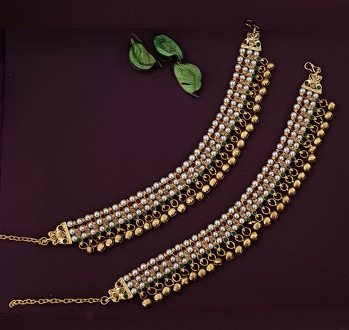 Efulgenz Indian Anklets for Women Pearl Anklet Indian Crystal Ankle Bracelet Anklet Bells Ghungroo Anklets Indian Style Anklet Pair for Women Indi...