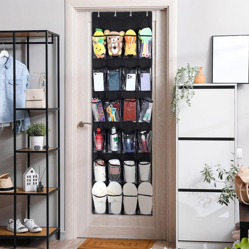 24 Pockets Hanging Shoe Organizer Large Clear Pockets Over the Door Pantry Organizer Shoe Holder for Back of Door Hanging Shoe Bag for Closet Wate...